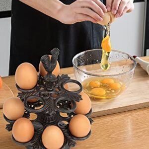 Vixdonos Rustic Egg Holder Iron Egg Rack Rooster Egg Tray for 12 Fresh Eggs