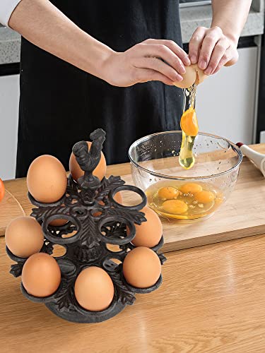 Vixdonos Rustic Egg Holder Iron Egg Rack Rooster Egg Tray for 12 Fresh Eggs