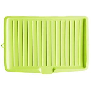 halyuhn 18 x 13” kitchen drain board with 4 raised size, large plastic draining tray with side drop slope diversion, light green side dish drying tray, dish drainer drip rack tray with non-slip base