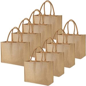 beegreen 8 pack burlap jute tote bags bulk x-large full gusset with inner zipper pocket & cotton handles blank burlap bags for beach teacher mother bridesmaid wedding diy decoration