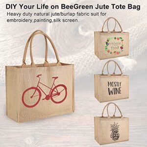 BeeGreen 8 Pack Burlap Jute Tote Bags Bulk X-Large Full Gusset with Inner Zipper Pocket & Cotton Handles Blank Burlap Bags for Beach Teacher Mother Bridesmaid Wedding DIY Decoration