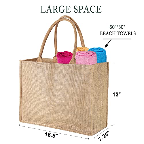 BeeGreen 8 Pack Burlap Jute Tote Bags Bulk X-Large Full Gusset with Inner Zipper Pocket & Cotton Handles Blank Burlap Bags for Beach Teacher Mother Bridesmaid Wedding DIY Decoration