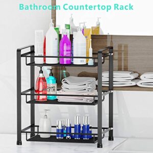 Bathroom Countertop Organizer, Packism 3 Tier Premium Detachable Kitchen Spice Rack for Counter top, Wire Basket Storage Counter Shelf Organizer, Black