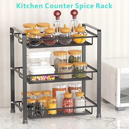Bathroom Countertop Organizer, Packism 3 Tier Premium Detachable Kitchen Spice Rack for Counter top, Wire Basket Storage Counter Shelf Organizer, Black