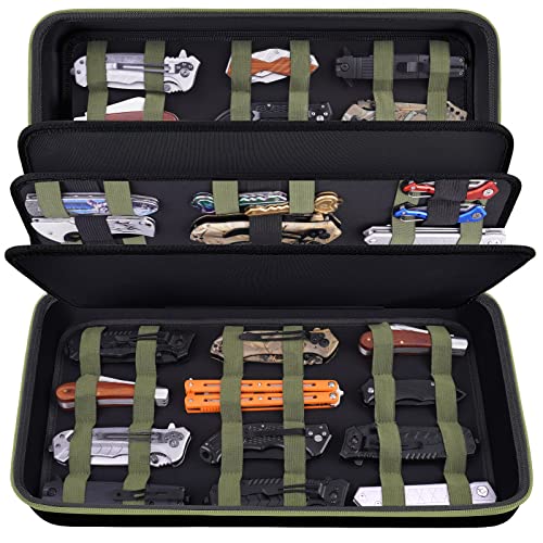 HESPLUS Knife Display Case for 65+ Pocket Knives, Folding Knife Organizer Butterfly Knife Storage Box Carrying Bag Knife Roll Collection Holder for Tactical Survival Outdoor Camping EDC Mini Knife