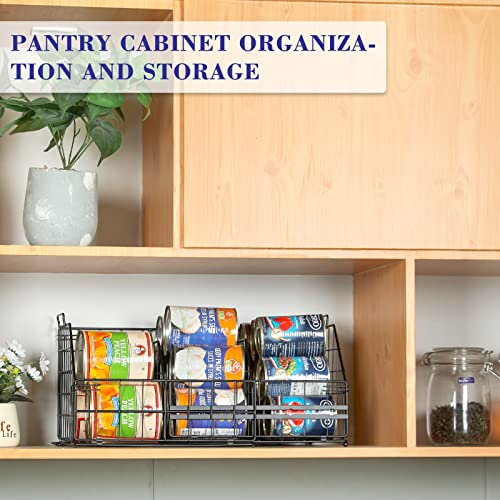 Can Storage Dispenser,Capacity Adjustable Can Storage Basket with Handles,Large Canned Food Basket for Kitchen Cabinet Organizer or Pantry Countertop,Soda,Snack,Black