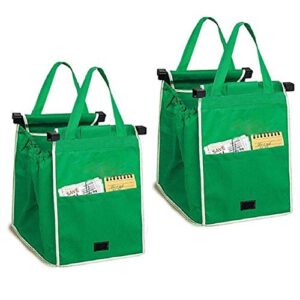 2pack reusable shopping trolley bags grab and go bag collapsible grocery tote bags with handles, clip on shopping cart as seen on tv