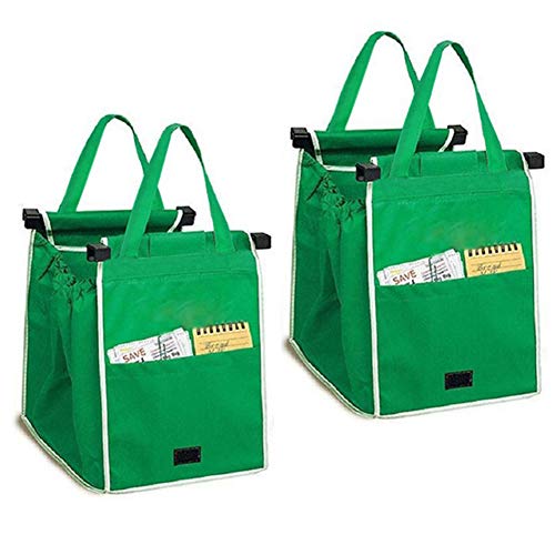 2Pack Reusable Shopping Trolley Bags Grab and Go Bag Collapsible Grocery Tote Bags with Handles, Clip on Shopping Cart As Seen On TV