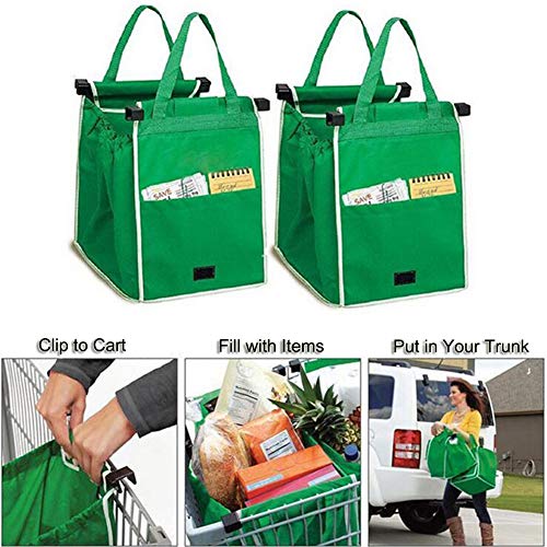 2Pack Reusable Shopping Trolley Bags Grab and Go Bag Collapsible Grocery Tote Bags with Handles, Clip on Shopping Cart As Seen On TV