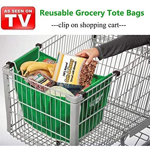 2Pack Reusable Shopping Trolley Bags Grab and Go Bag Collapsible Grocery Tote Bags with Handles, Clip on Shopping Cart As Seen On TV