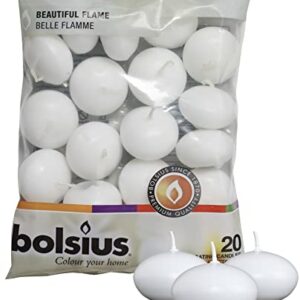 Bolsius White Floating Candles 1.75 Inch – 20 Pack Candle Set – 5+ Hours Burn Time – Premium European Quality – Smokeless & Dripless Smooth Flame – 100% Cotton Wick – Beach, Wedding, & Party Accessory