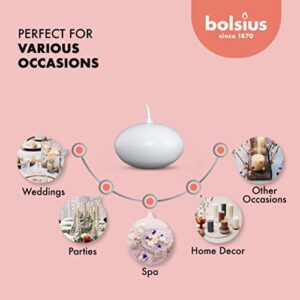 Bolsius White Floating Candles 1.75 Inch – 20 Pack Candle Set – 5+ Hours Burn Time – Premium European Quality – Smokeless & Dripless Smooth Flame – 100% Cotton Wick – Beach, Wedding, & Party Accessory