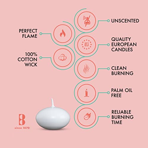 Bolsius White Floating Candles 1.75 Inch – 20 Pack Candle Set – 5+ Hours Burn Time – Premium European Quality – Smokeless & Dripless Smooth Flame – 100% Cotton Wick – Beach, Wedding, & Party Accessory