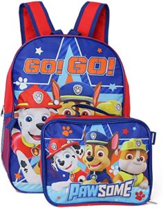 ruz paw patrol boys 16 inch backpack with removable matching lunch box set (red-blue)