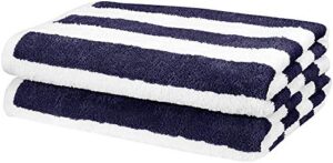 amazon basics cabana stripe beach towel – 2-pack, navy blue