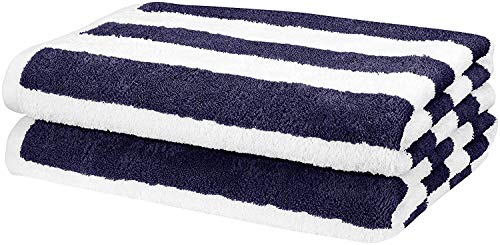 Amazon Basics Cabana Stripe Beach Towel - 2-Pack, Navy Blue