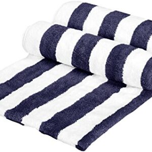 Amazon Basics Cabana Stripe Beach Towel - 2-Pack, Navy Blue