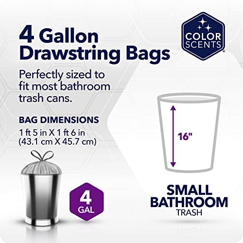 Color Scents Small Trash Bags - 4 Gallon, 200 Total Bags (1 Pack of 200 Count), Drawstring - Silver bag in Linen Fresh Scent