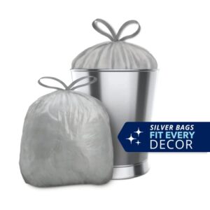 Color Scents Small Trash Bags - 4 Gallon, 200 Total Bags (1 Pack of 200 Count), Drawstring - Silver bag in Linen Fresh Scent