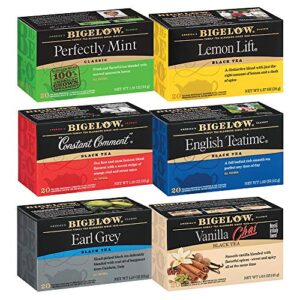 bigelow black tea 6 flavor variety pack, caffeinated 20 count (pack of 6), 120 total tea bags