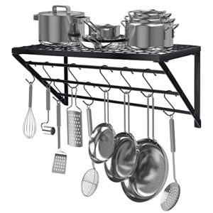 clastyle 3 tier hanging pot rack for kitchen wall mounted pot and pan holder with 10 hooks stainless steel kitchenware pot saucepan hanger, matte black