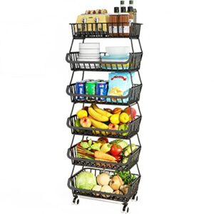 6 tier fruit basket for kitchen, fruit and vegetable storage cart stackable wire baskets with wheels vegetable produce basket potato onion storage bins rack for kitchen pantry