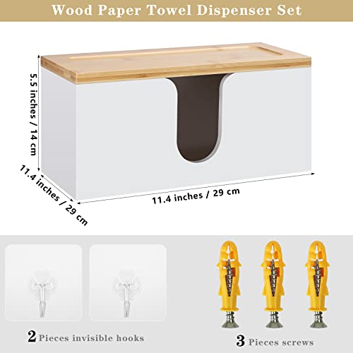 TURSTIN Wood Paper Towel Dispenser Folded Paper Towel Holder with Lid for Countertop and Wall Mounted, Wall Mount Paper Towel Holder Napkin Holder for Home. Bathroom, Kitchen, White