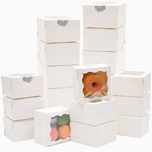 White Bakery Boxes with Window 4x4x2.5 inches Small Size Pastry Boxes Mini Cookie Boxes for Bakerys Thick & Sturdy （100 Packs）