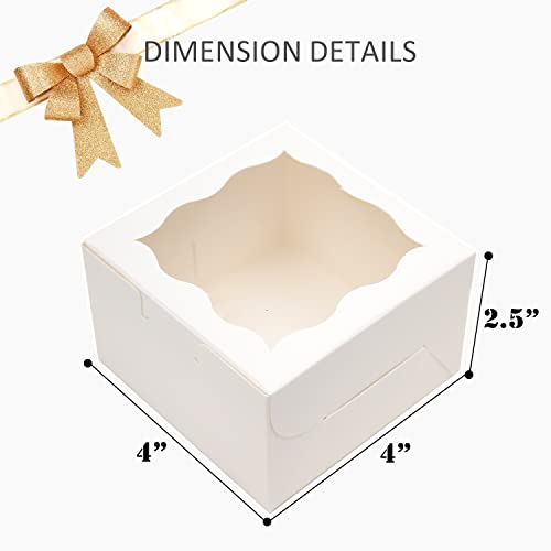 White Bakery Boxes with Window 4x4x2.5 inches Small Size Pastry Boxes Mini Cookie Boxes for Bakerys Thick & Sturdy （100 Packs）