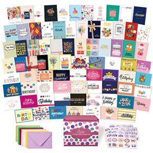 80 unique birthday cards- happy birthday cards bulk with greetings inside – assorted birthday cards with envelopes and stickers -large birthday cards 5 x 7 inches- birthday cards greeting cards bulk box set