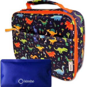 Dinosaur Lunch Box with for Boys with Ice Pack, Insulated Bag for Toddlers Kids Girls Baby Boy Daycare Pre-School Kindergarten, Container Boxes for Small Kid Snacks Lunches, BPA Free, Blue Orange Dino