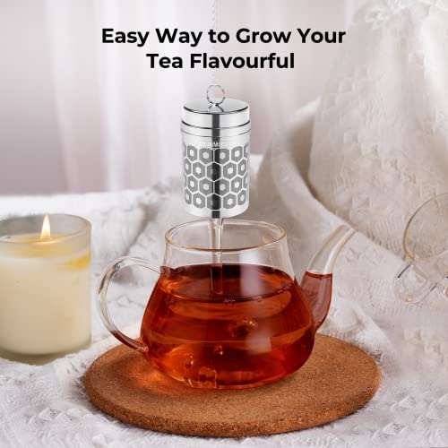 Reinmoson Tea Strainers for Loose Tea, Extra Fine Mesh Tea Infuser for Loose Leaf Tea, 304 Stainless Steel & Updated Slim Threaded Lid, Loose Leaf Tea Steeper for Black Tea, Rooibos, etc