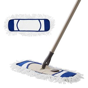 eyliden dust mop with 2 reusable washable pads – one touch replacement, height adjustable handle, wet & dry mops for floor cleaning, hardwood, laminate, tile flooring push dust broom