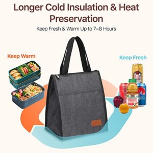 Lunch Bag, Bagseri Insulated Lunch Tote Bags for Women Men, Portable Reusable Adult Lunch Cooler Bag Thermal Organizer, Water-resistant Lining (Dark Grey)