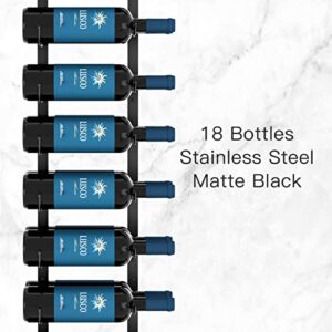 CharaVector Stainless Steel Wine Rack Wall Mounted 18 Bottles, Industrial Wall Wine Rack, Matte Black Hanging Wine Rack, Wall-Mounted Wine Racks for Red, White and Champagne, Home and Kitchen Decor…