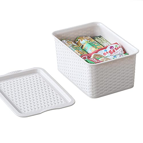 Dicunoy 3 Pack Lidded Storage Bins, Stackable Bathroom Storage Baskets with Lids, Small White Plastic Pantry Organizer with Handle for Kitchen, RV, Lockers, Classrooms, School, Toys, 11" x 7" x 5"
