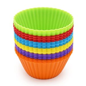 silicone cupcake baking cups 24 pack, reusable & non-stick muffin cupcake liners holders set for party halloween christmas, easy clean pastry muffin molds（pack of 24,multicolor）