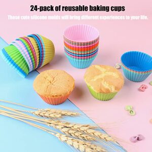 Silicone Cupcake Baking Cups 24 Pack, Reusable & Non-stick Muffin Cupcake Liners Holders Set for Party Halloween Christmas, Easy Clean Pastry Muffin Molds（Pack of 24,Multicolor）