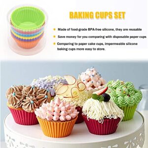 Silicone Cupcake Baking Cups 24 Pack, Reusable & Non-stick Muffin Cupcake Liners Holders Set for Party Halloween Christmas, Easy Clean Pastry Muffin Molds（Pack of 24,Multicolor）