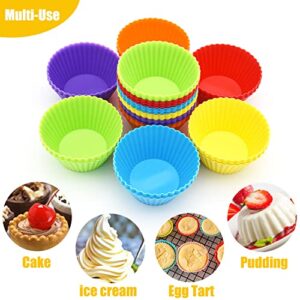 Silicone Cupcake Baking Cups 24 Pack, Reusable & Non-stick Muffin Cupcake Liners Holders Set for Party Halloween Christmas, Easy Clean Pastry Muffin Molds（Pack of 24,Multicolor）