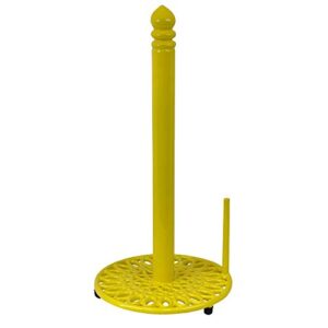 home basics sunflower cast iron paper towel holder with dispensing side bar free-standing kitchen countertop, dinning, yellow