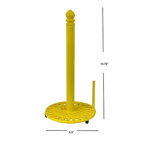 Home Basics Sunflower Cast Iron Paper Towel Holder with Dispensing Side Bar Free-Standing Kitchen Countertop, Dinning, Yellow