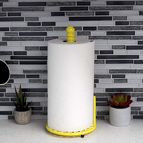 Home Basics Sunflower Cast Iron Paper Towel Holder with Dispensing Side Bar Free-Standing Kitchen Countertop, Dinning, Yellow