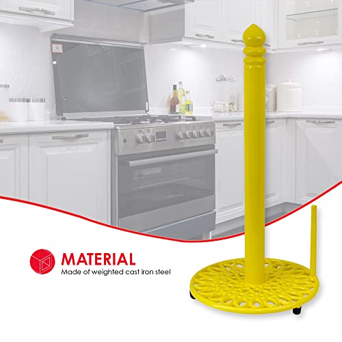 Home Basics Sunflower Cast Iron Paper Towel Holder with Dispensing Side Bar Free-Standing Kitchen Countertop, Dinning, Yellow