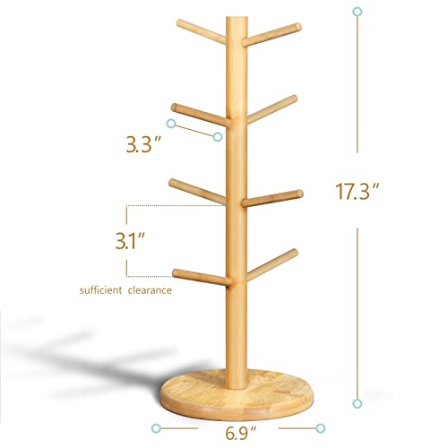 Lorbro Coffee Mug Tree with 8 Hooks, Mug Tree Stand, Bamboo Coffee Cup Holder, Countertop Mug Tree, Mug Stand Kitchen Organizer, Cafe Accessories Decor & Kitchen Organizer Storage Stand