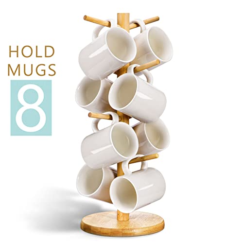 Lorbro Coffee Mug Tree with 8 Hooks, Mug Tree Stand, Bamboo Coffee Cup Holder, Countertop Mug Tree, Mug Stand Kitchen Organizer, Cafe Accessories Decor & Kitchen Organizer Storage Stand