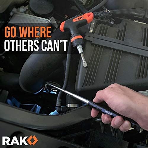 RAK Telescoping Magnetic Pickup Tool - Extendable Magnetic Flashlight - HVAC Tools Gifts for Men - Long LED Magnet Stick Tool for Mechanic, Tech, Handyman - Birthday Gifts for Dad