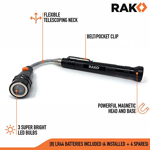 RAK Telescoping Magnetic Pickup Tool - Extendable Magnetic Flashlight - HVAC Tools Gifts for Men - Long LED Magnet Stick Tool for Mechanic, Tech, Handyman - Birthday Gifts for Dad