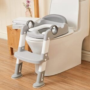 potty training toilet seat with step stool ladder for boys and girls baby toddler kid children toilet training seat chair with handles padded seat non-slip wide step(gray)