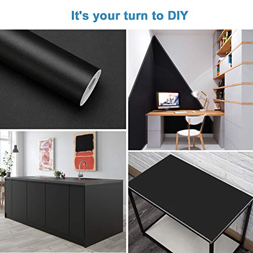 Oxdigi Black Contact Paper Peel and Stick Wallpaper for Shelf Liner Cabinet Table Drawer Door Reform Decorative Thick Self Adhesive Removable Vinyl Film 24 x 196 Inches